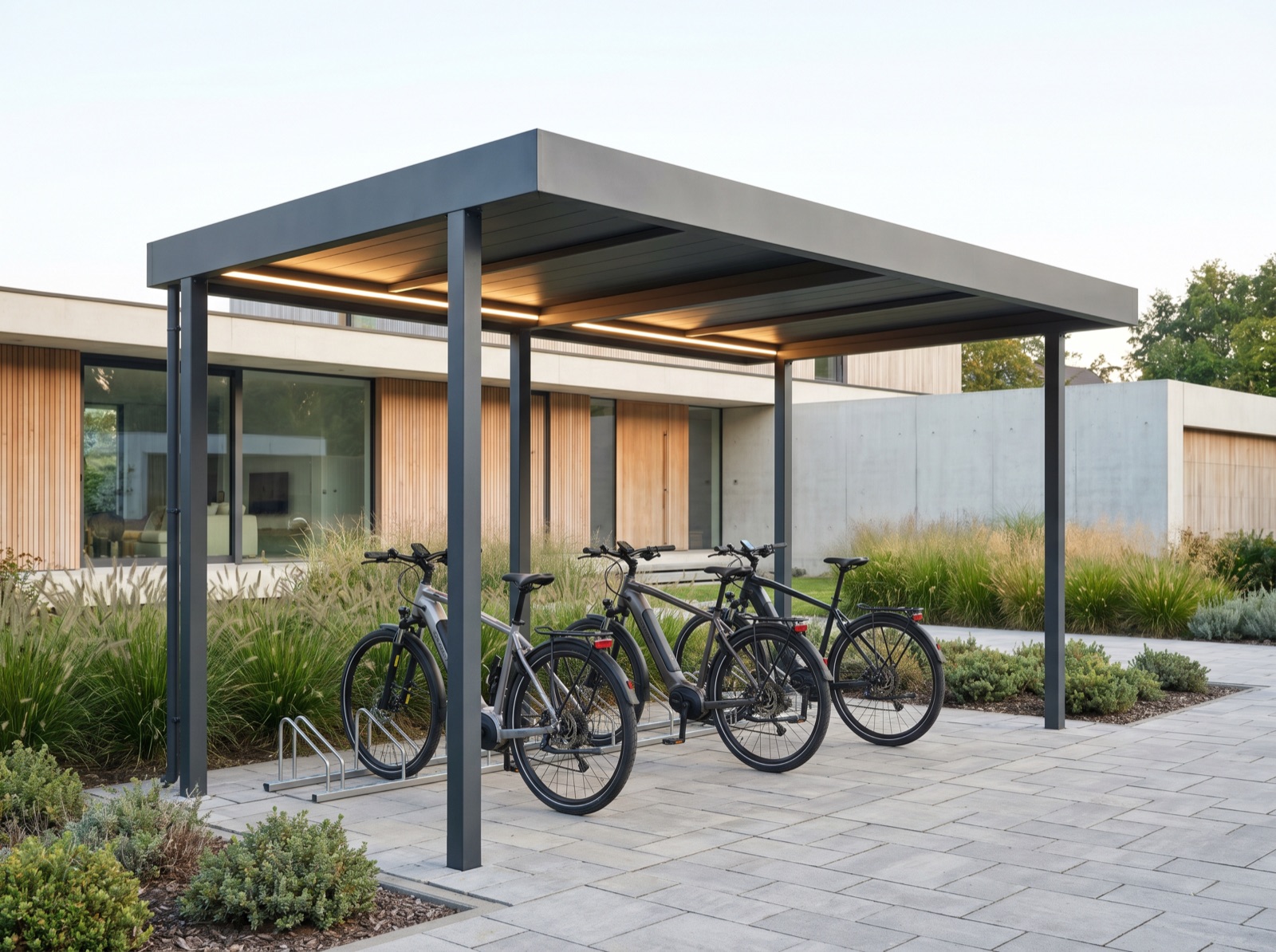 Aluminium-Fahrradüberdachung mit LED
